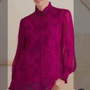 Chico’s ruffle collar snake print see through blouse. Chicos size 3